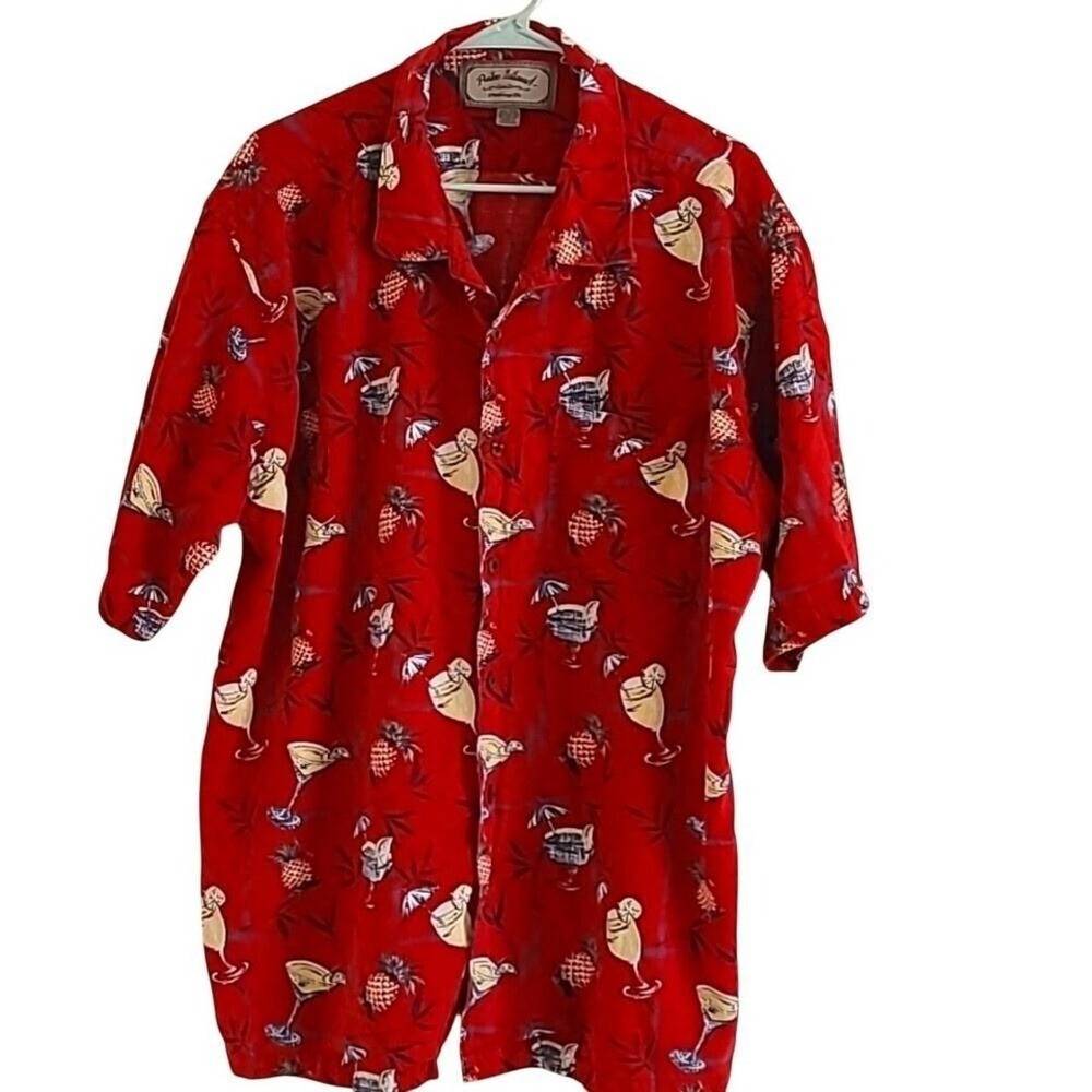Palm Island Hawaiian Shirt 2XL Tropical Cruise Resort button down pineapple Red